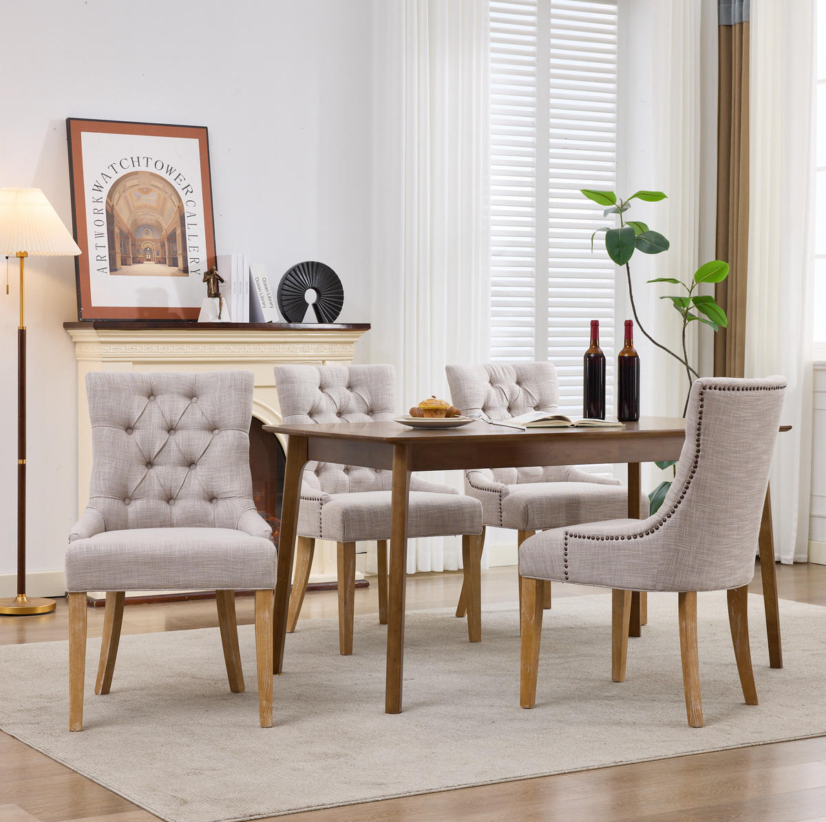 SESSEL Stoffbezug Beige Eiche massiv 2er-Set - Beige, Metall (63/92/56.5cm) - Meubliv