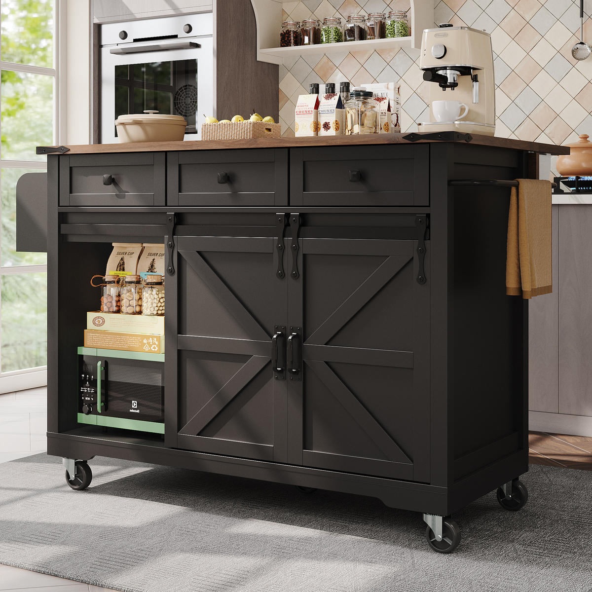 KÜCHENINSEL 140/45/94 cm aus MDF mit ausklappbarer Arbeitsplatte Schwarz - Schwarz, Holzwerkstoff (140/94/73cm) - Modenvie