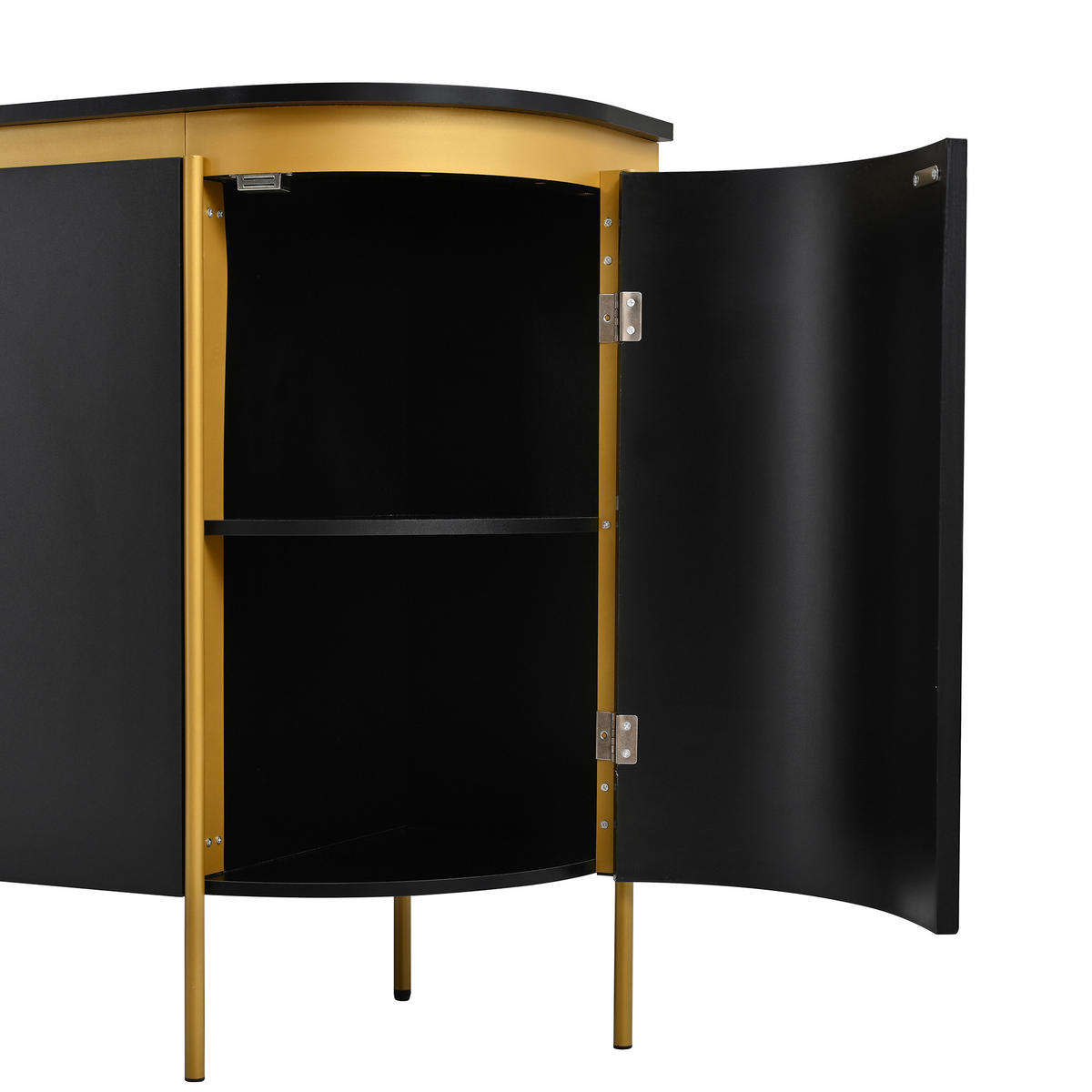 SIDEBOARD Oval 140cm MDF Riffel-Optik 4 Türen Gold-Details - Schwarz, Holzwerkstoff (140/80/38cm) - Urban Meuble