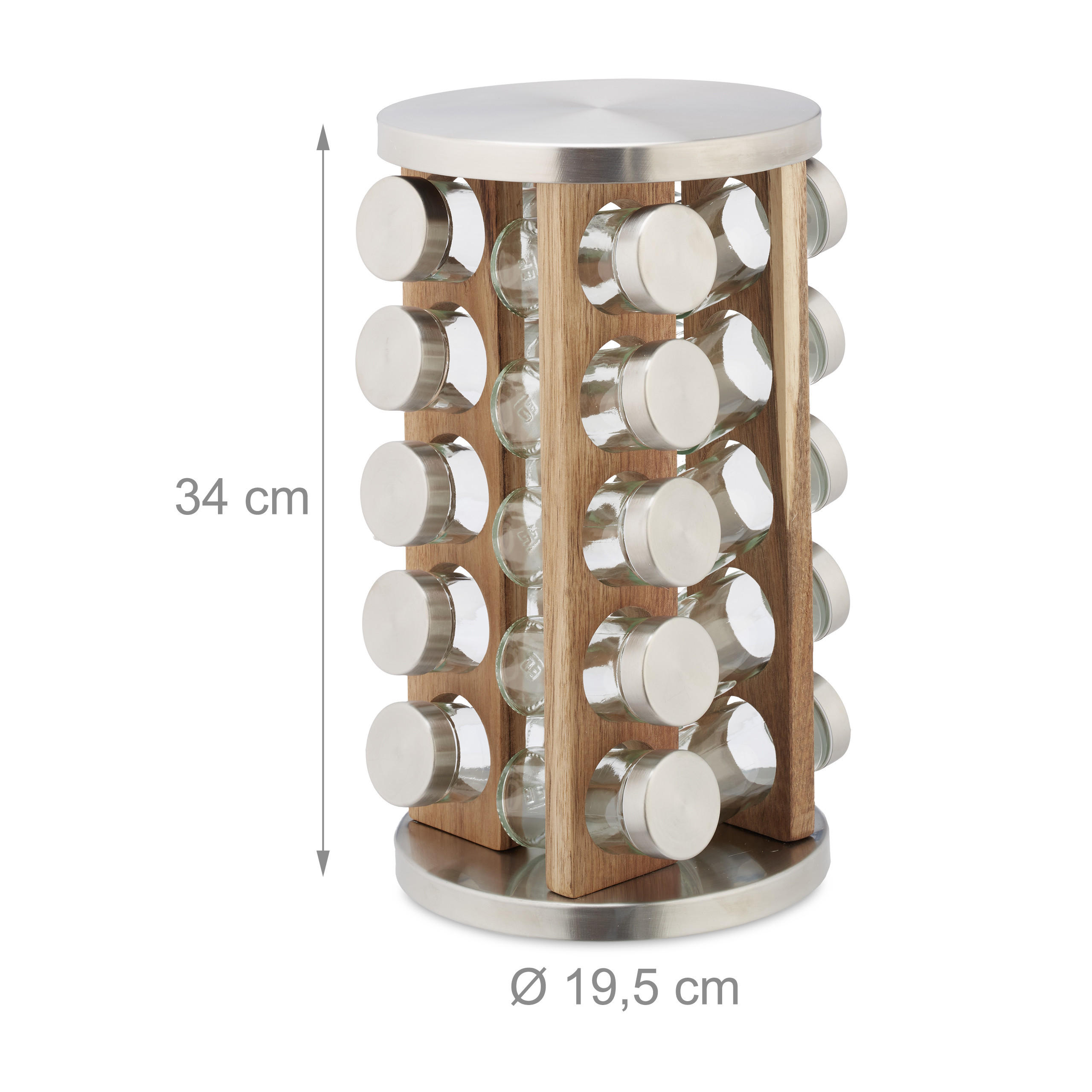 Thumbnail - Relaxdays Gewürzkarussell, Mehrfarbig, Metall, Holz, Glas, 19.5x34x19.5 cm, Küchenzubehör, Vorratsbehälter, Gewürzgläser