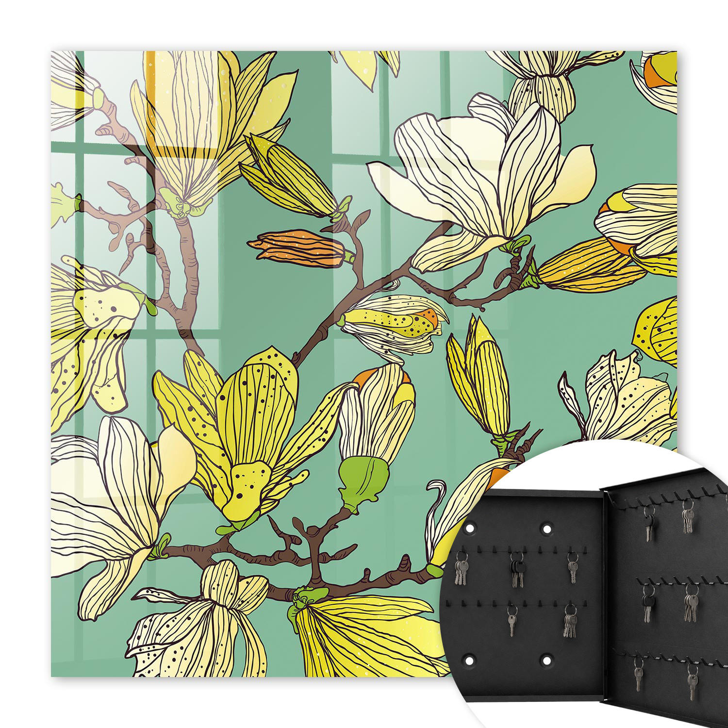 SCHLÜSSELBOX Schwarz 30x30 cm- Türöffnung nach rechts - Lebendige Natur - Grün, Metall (30/30/5cm) - TULUP