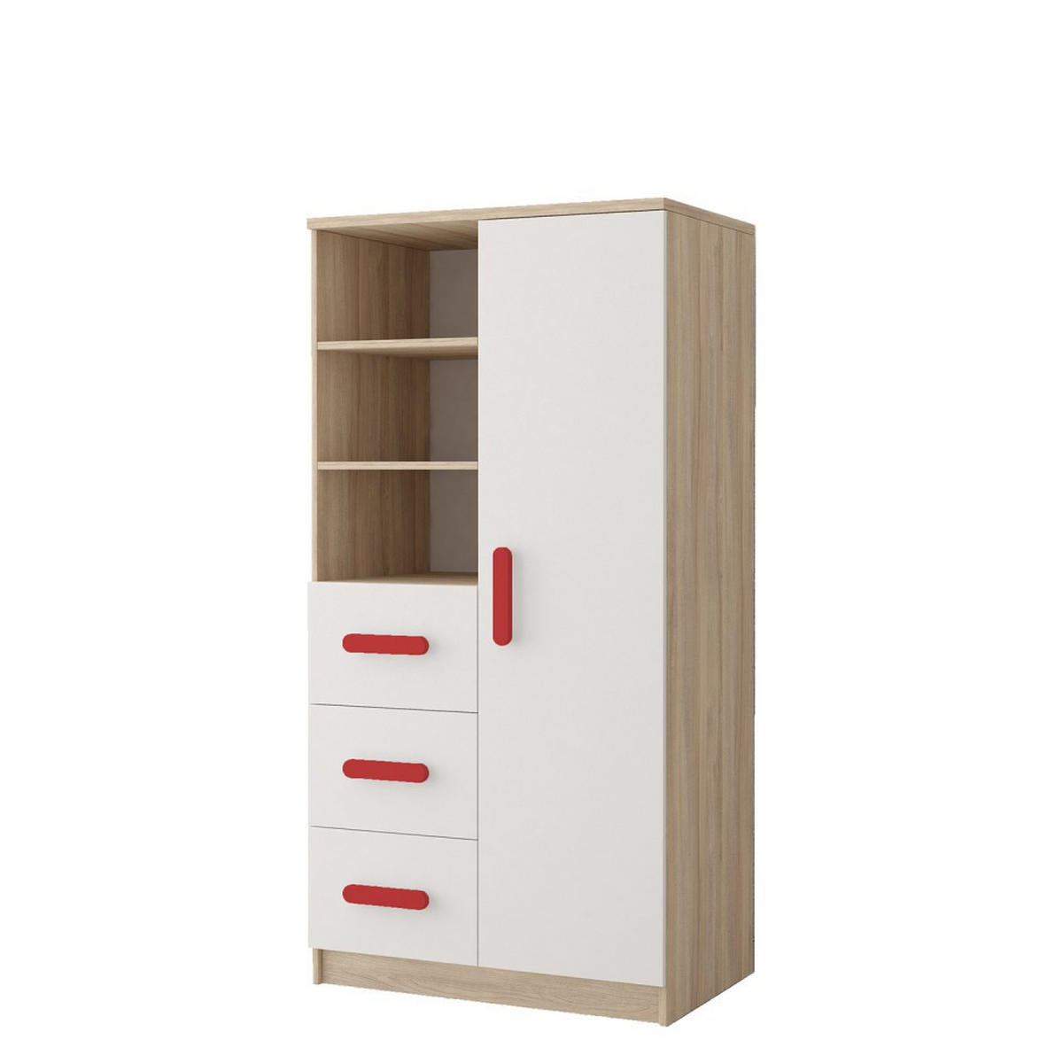 REGAL 80/159/40 cm Jonas III 3S1D 05 Sonoma/Weiß + grüne Griffe - Weiß/Grün, Holz/Holzwerkstoff (80/160/40cm) - imoebel24