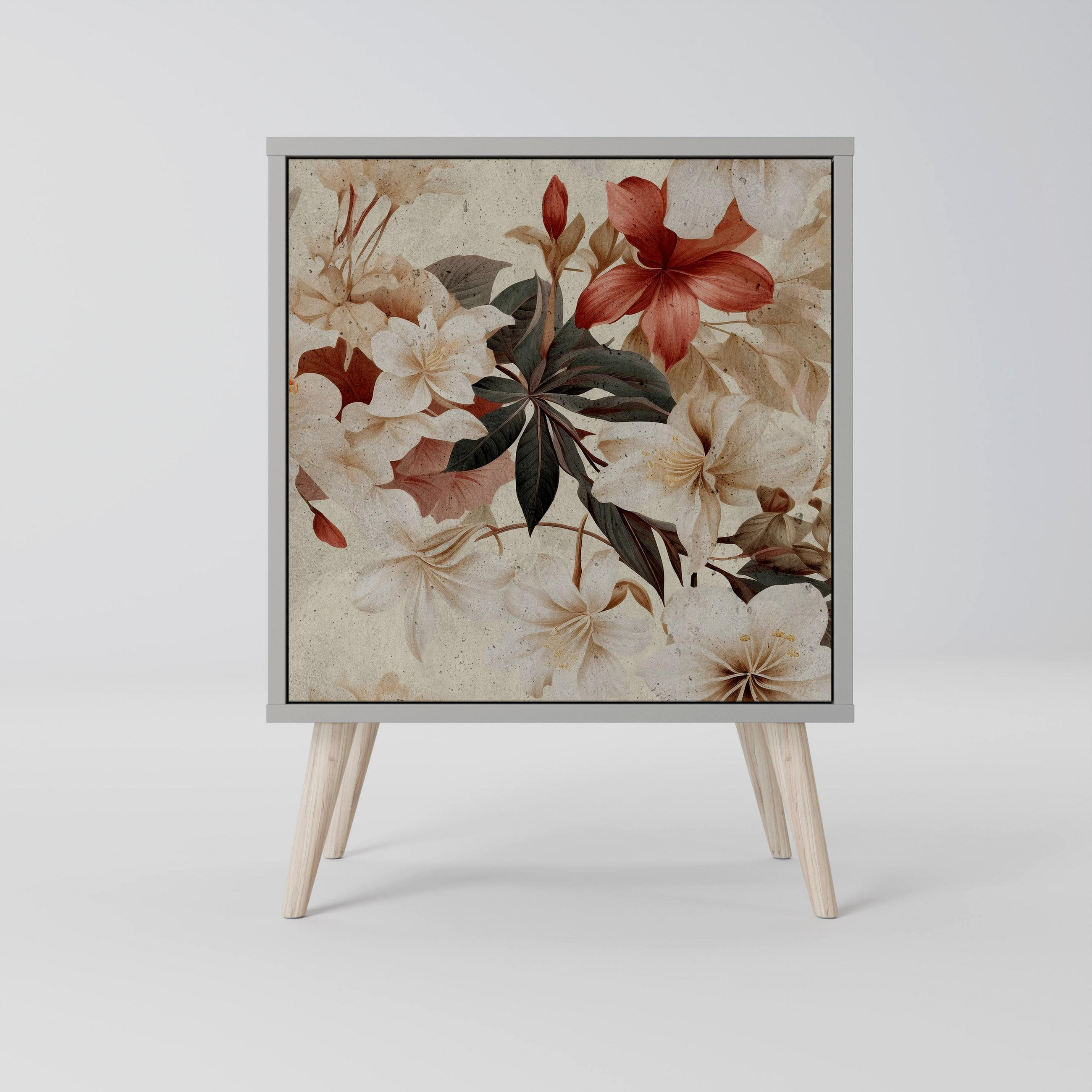 SIDEBOARD PETAL HARMONY, Grau, 57,5x42x77,5 cm, Schräge Buchenholzfüße - Buchefarben/Multicolor, Holzwerkstoff/Buchenholz (57.5/77.5/42cm) - SpaceRebels
