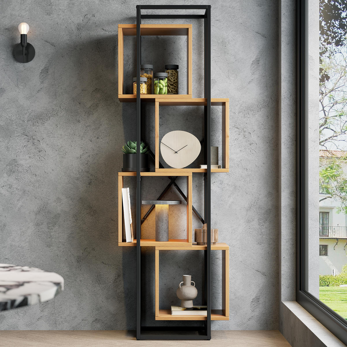 REGAL 59cm Metall MDF 4 Fächer Stapeldesign modern - Braun, Holzwerkstoff (59/180/30cm) - FLIEKS
