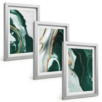 BILDER SET 3er Set - 20x30 cm Silberner Rahmen - Abstrakte grüne Farbmuster - Silberfarben, Kunststoff (20/30cm) - TULUP