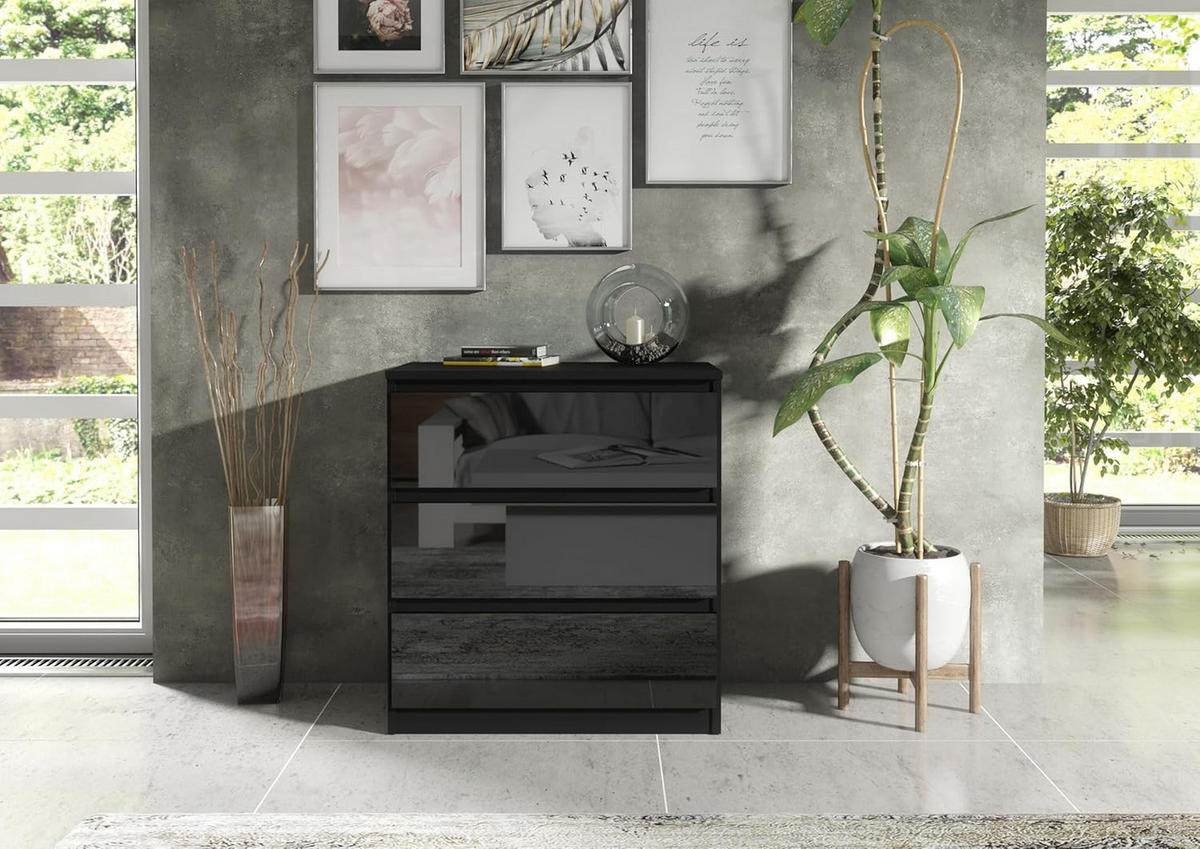 KOMMODE 70 Schwarz & Hochglanz 70x39x78,5 cm - Schwarz Hochglanz, Holzwerkstoff (70/78.5/39cm) - Mobelsta