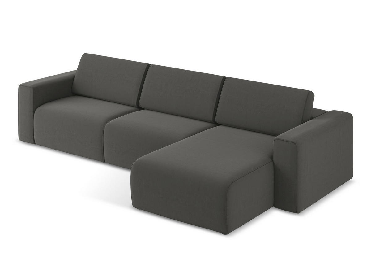 ECKSOFA Rechts Samt Stoff Grau - Dunkelgrau/Schwarz, Kunststoff/Textil (314/167cm) - Makamii