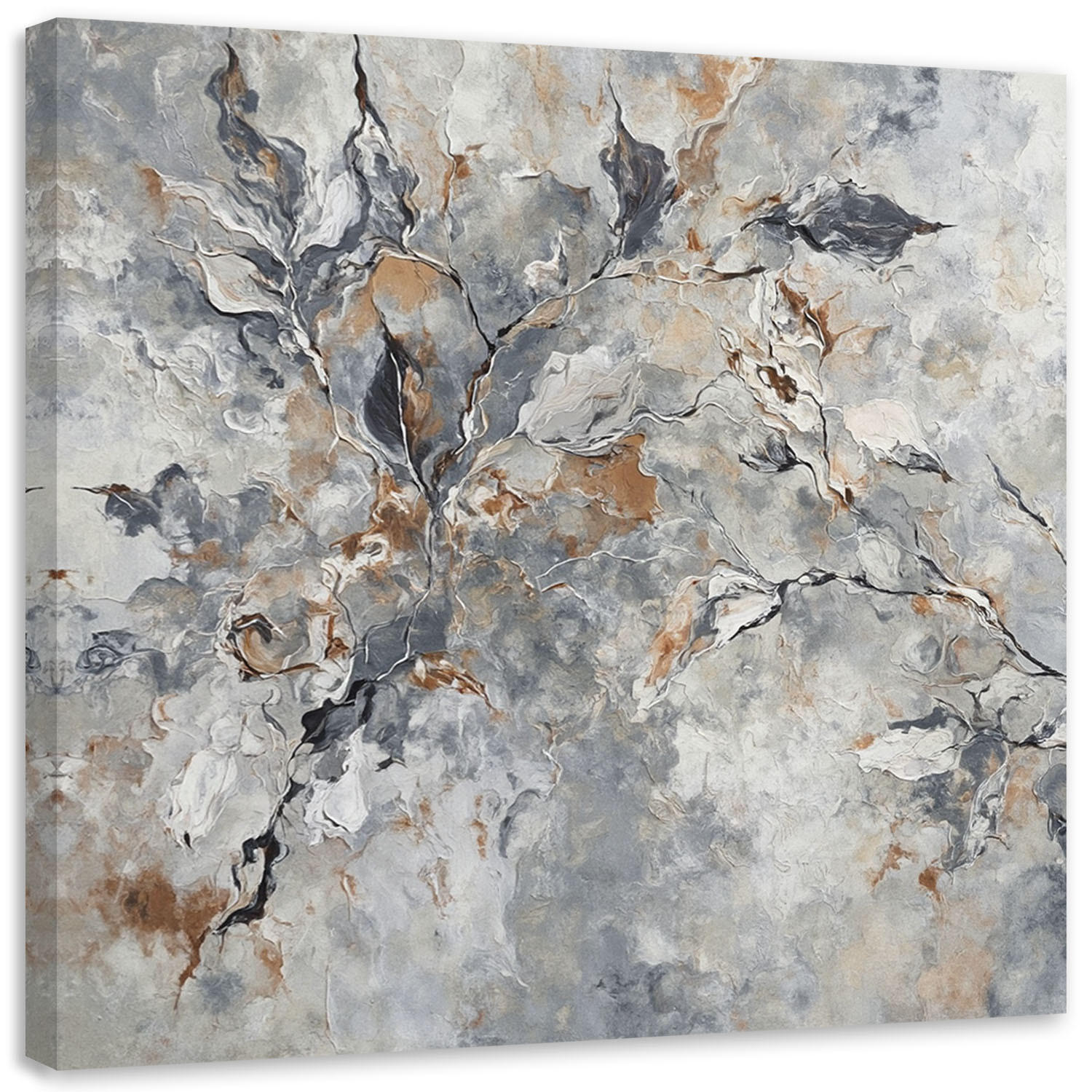 WANDBILD abstraktes botanik graugold - Silberfarben, Textil (50/50cm) - Feeby