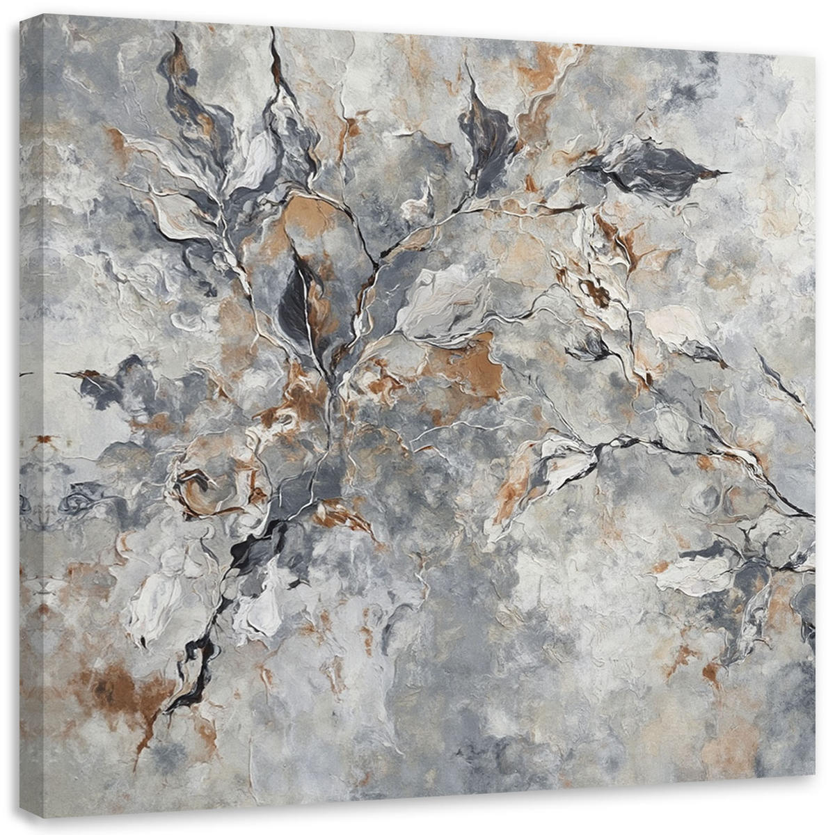 WANDBILD abstraktes botanik graugold - Silberfarben, Textil (50/50cm) - Feeby