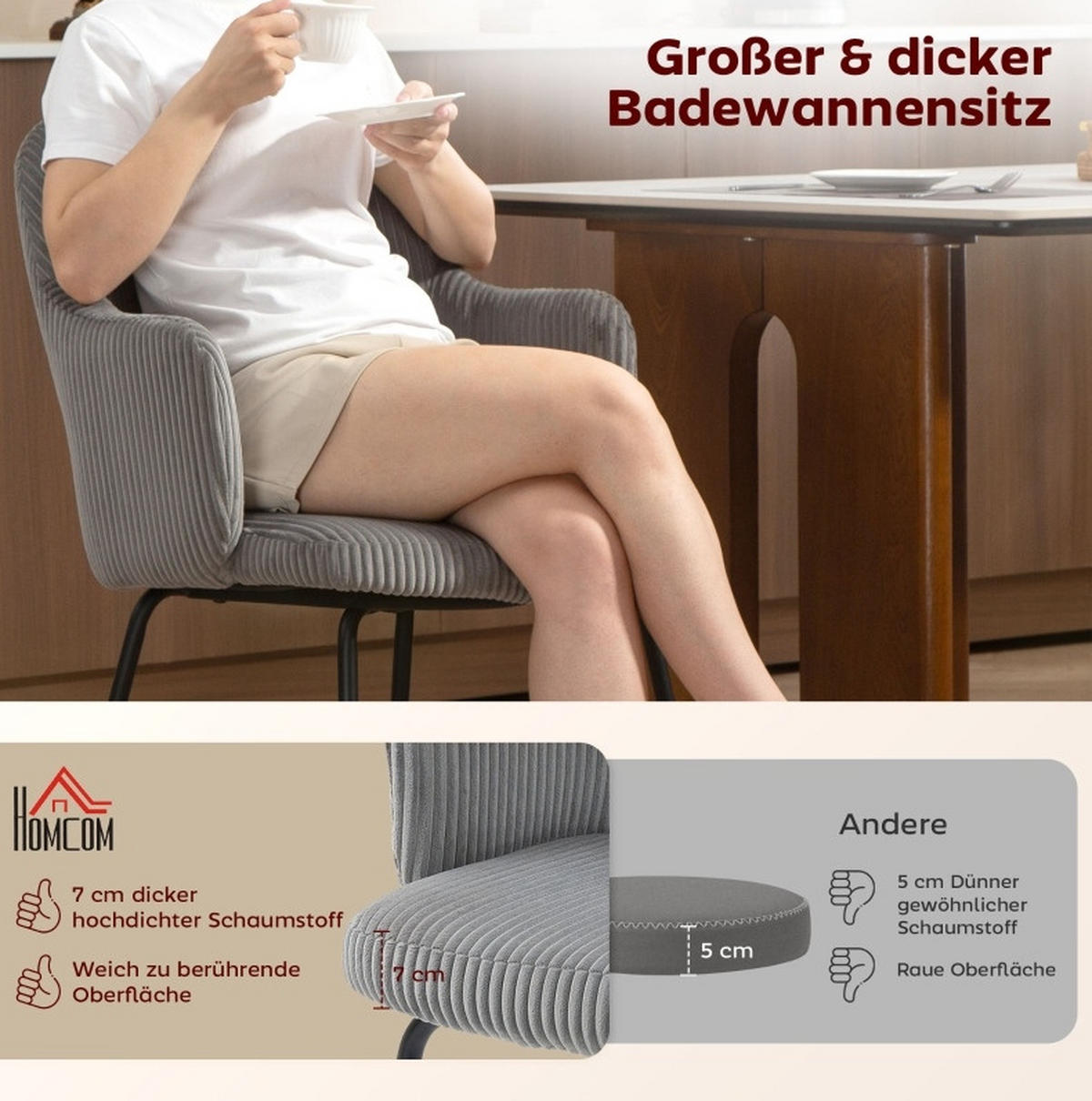 STUHL 62.5x57x85.5 cm in Grau, gepolstert mit Cordbezug, Wannenform, Stahlbeine - Grau, Textil (57/85.5/62.5cm) - Modfu