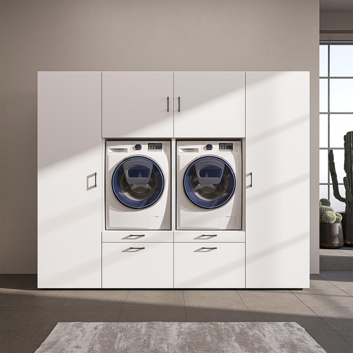WASCHMASCHINENSCHRANK Serie 2 254cm Breit, 205cm Hoch - Weiß, Holzwerkstoff (254/205/67cm)