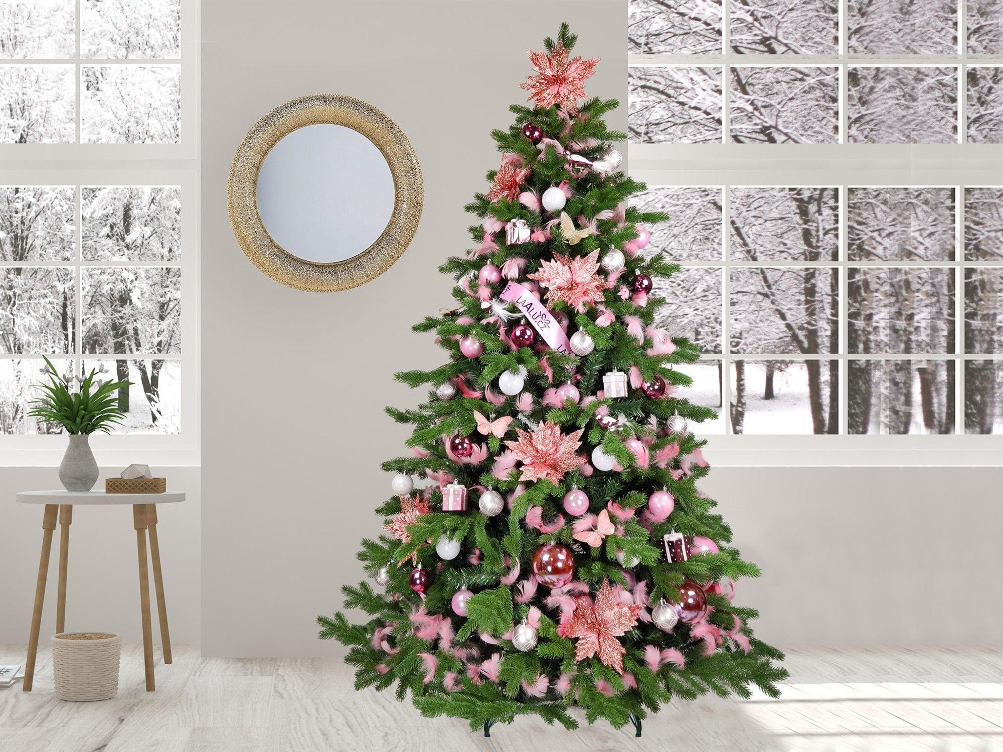 WEIHNACHTSBAUM geschmückt künstlich mit 135 Ornamenten PRINZESSIN ANNA 240 cm Baum mit Ständer und Weihnachtsornamenten - Silberfarben/Weiß, Kunststoff (240cm) - LAALU