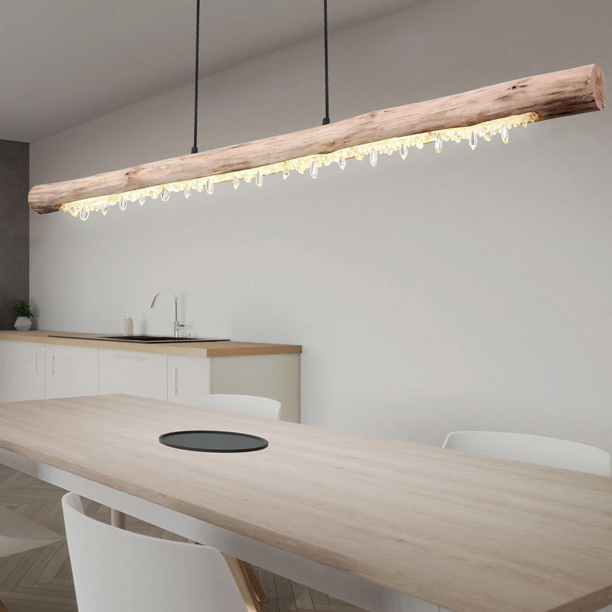 LED HÄNGELEUCHTE Metall Holzoptik Braun - Braun, Holz (120/7/150cm) - Globo Lighting