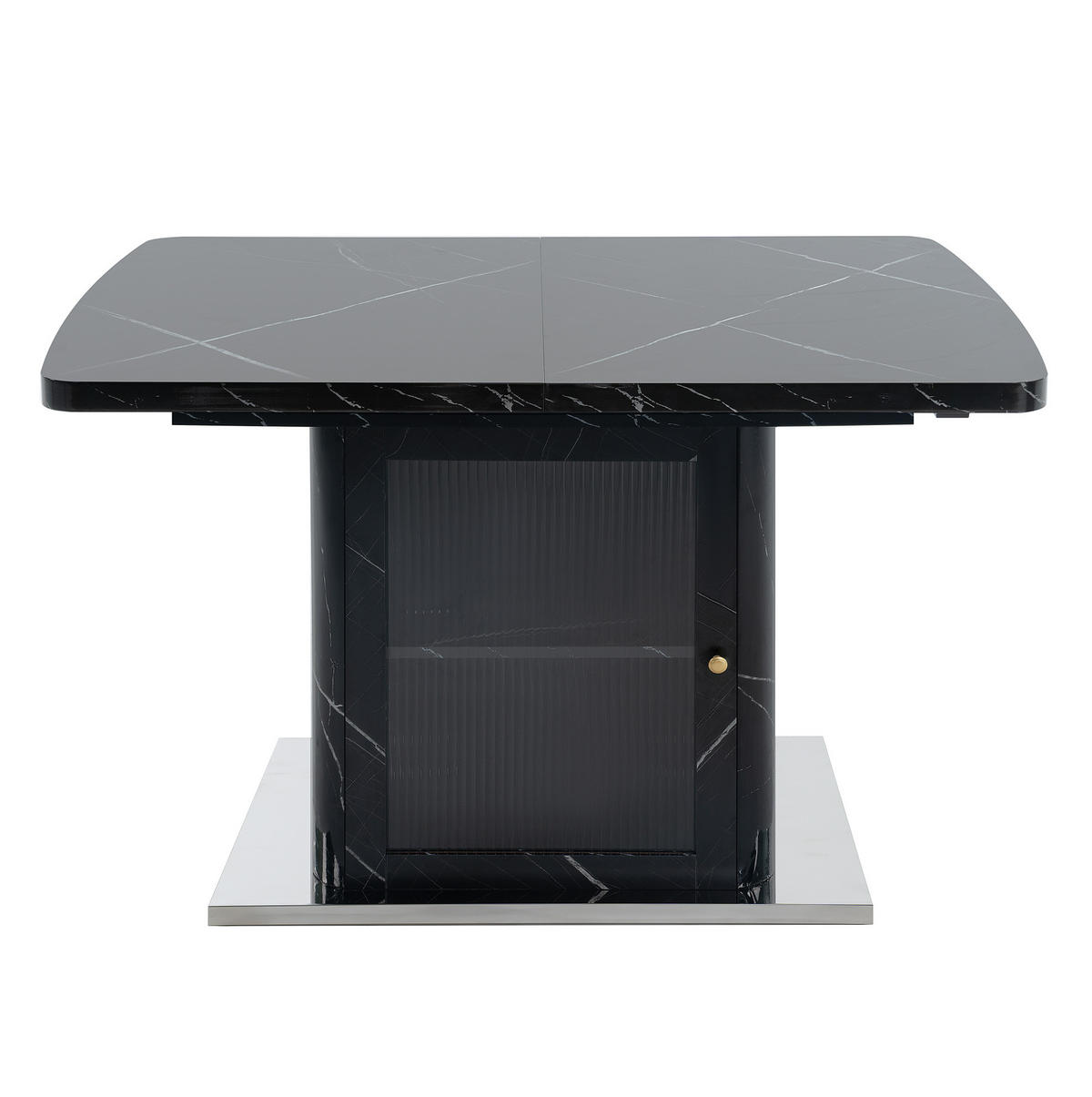 BLAGOVAONSKI stol 120-160/80/76 cm crni od MDF-a i čelika s razvlačivom pločom i ormarićem - crna, staklo (160/80/76cm) - OKWISH