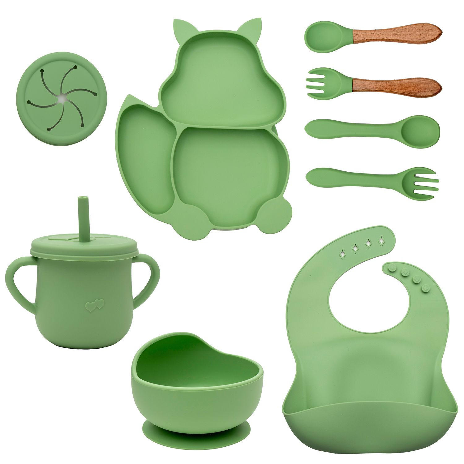 BABY KINDER GESCHIRR SET (8-tlg.) - Grün, Kunststoff (19/4/24cm) - Intirilife