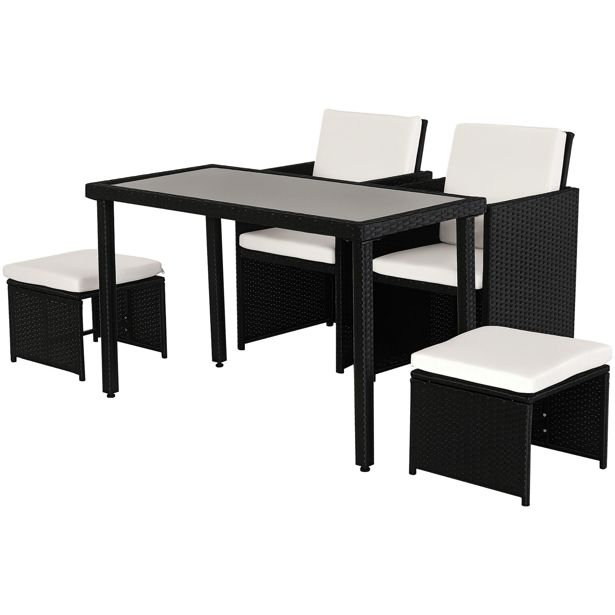 POLYRATTAN SITZGRUPPE DE-06662 11-tlg. Essgruppe mit Kissen Schwarz - Beige/Schwarz, Glas/Kunststoff - ComfortXL