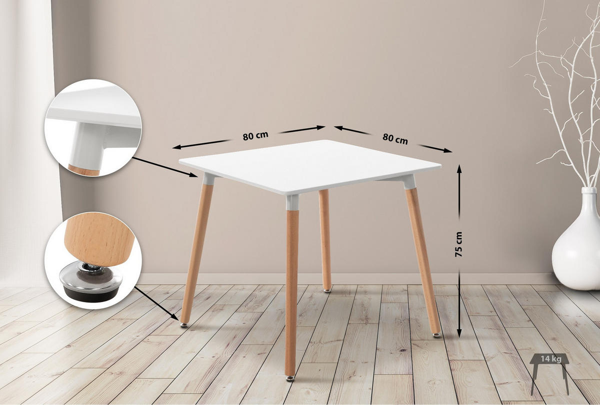 KONSOLENTISCH eckig 80/80/75 cm Holz weiß - Weiß, Holz (80/80/75cm) - CLP