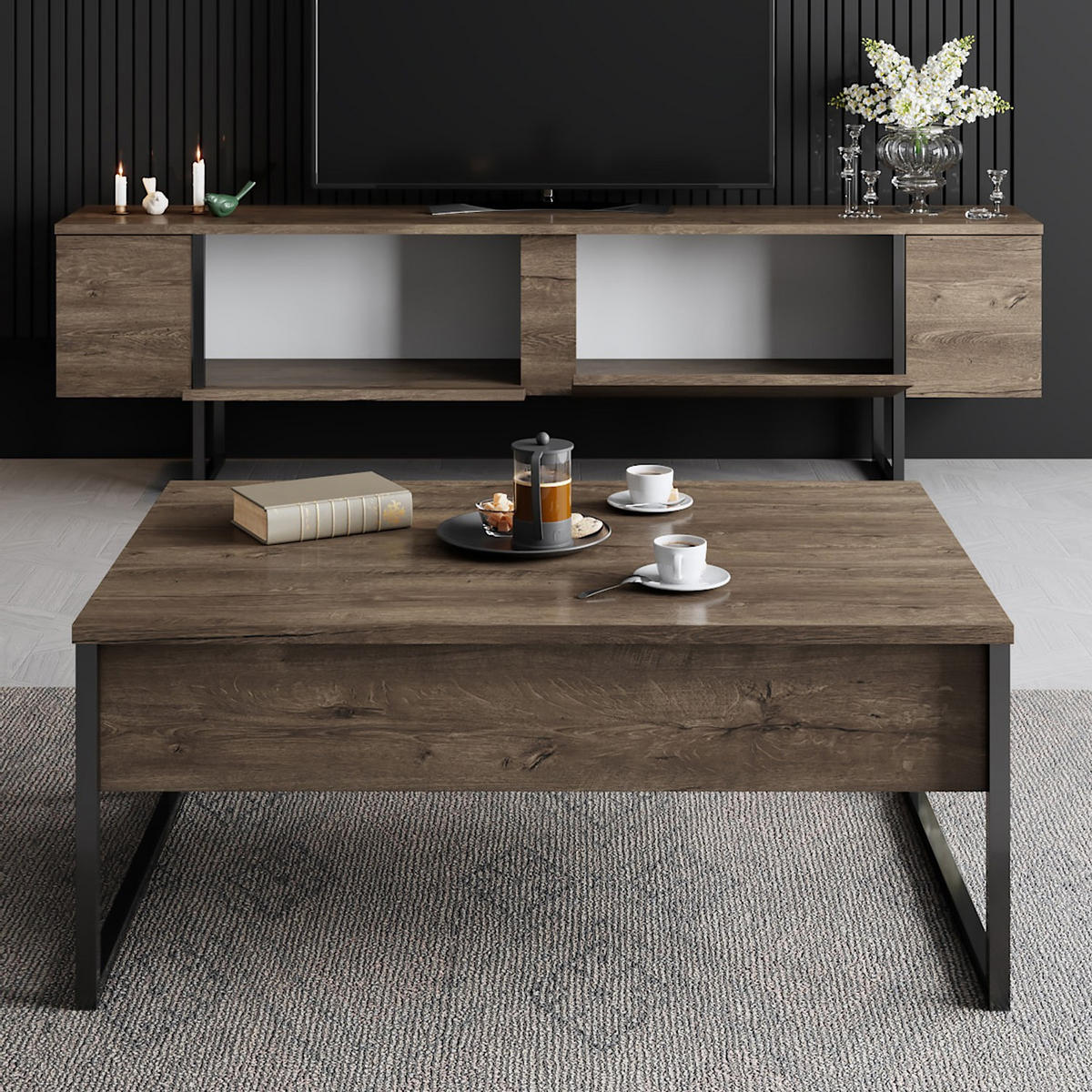 TV-MÖBEL luxe Braun - Braun, Holz (30/50/180cm) - Habitat Garten