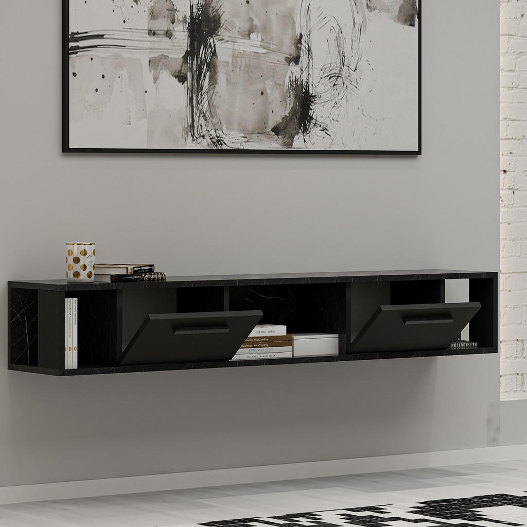 Thumbnail - moebel17 Tv-Lowboard, Schwarz, Holzwerkstoff, Marmor Optik, Rechteckig, 160x30x30 cm, Wohnzimmer, Wohnwände, Lowboards, ...