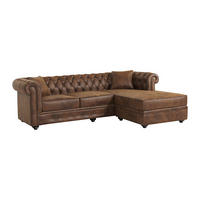 CHESTERFIELD Ecksofa - Microfaser Vintage Look - Braun - TOLEDO - Braun, Textil (228/163cm) - Vente-Unique