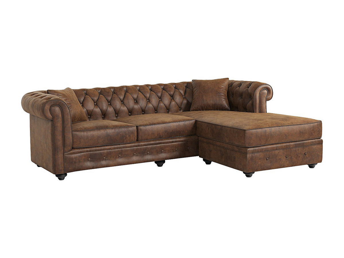 CHESTERFIELD Ecksofa - Microfaser Vintage Look - Braun - TOLEDO - Braun, Textil (228/163cm) - Vente-Unique