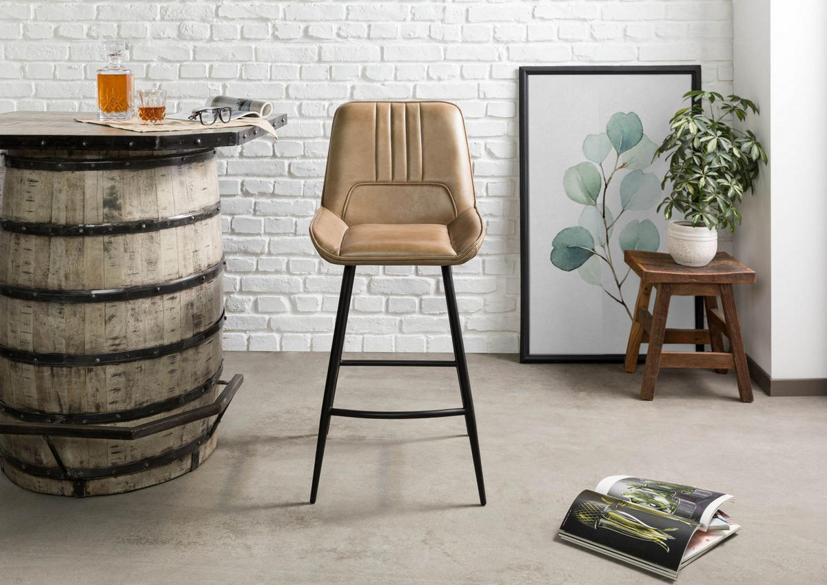 STUHL Echtleder 52 x 57 x 108 cm beige IRON LABEL #616 - Beige, Leder (52/108/57cm) - Massivmoebel24