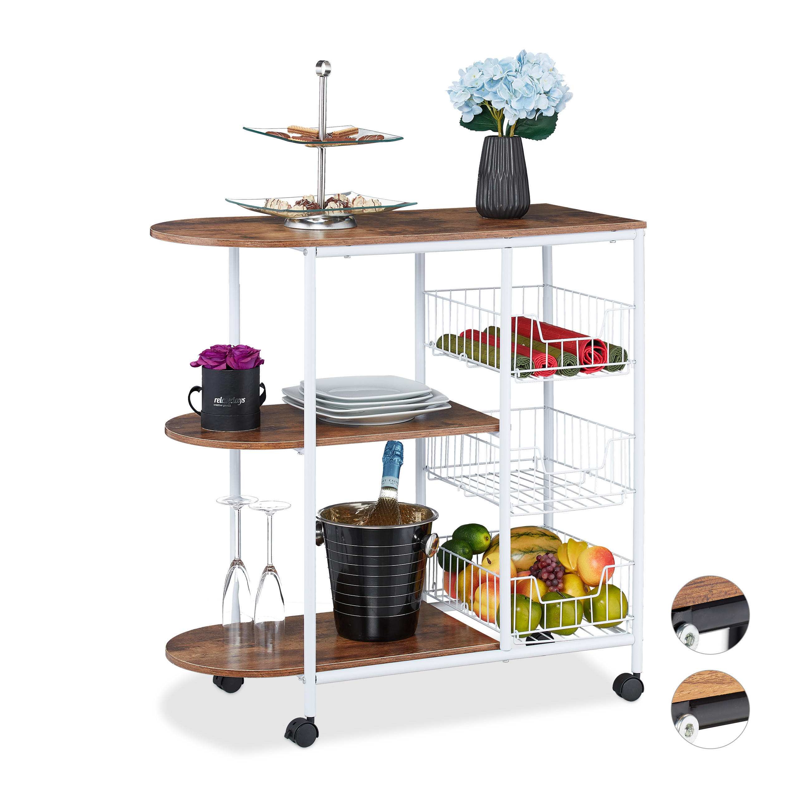SERVIERWAGEN Industrial - Multicolor, Holzwerkstoff/Metall (37/84/83cm) - Relaxdays