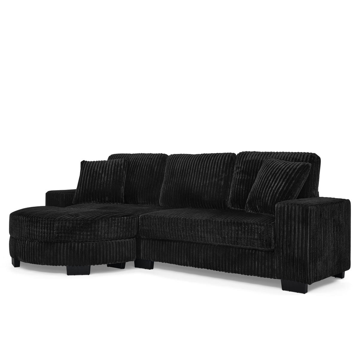 ECKSOFA 256,5/133,5/89 cm schwarz aus Corduroy mit Hocker - Schwarz, Kunststoff (133.5/256.5cm) - OKWISH