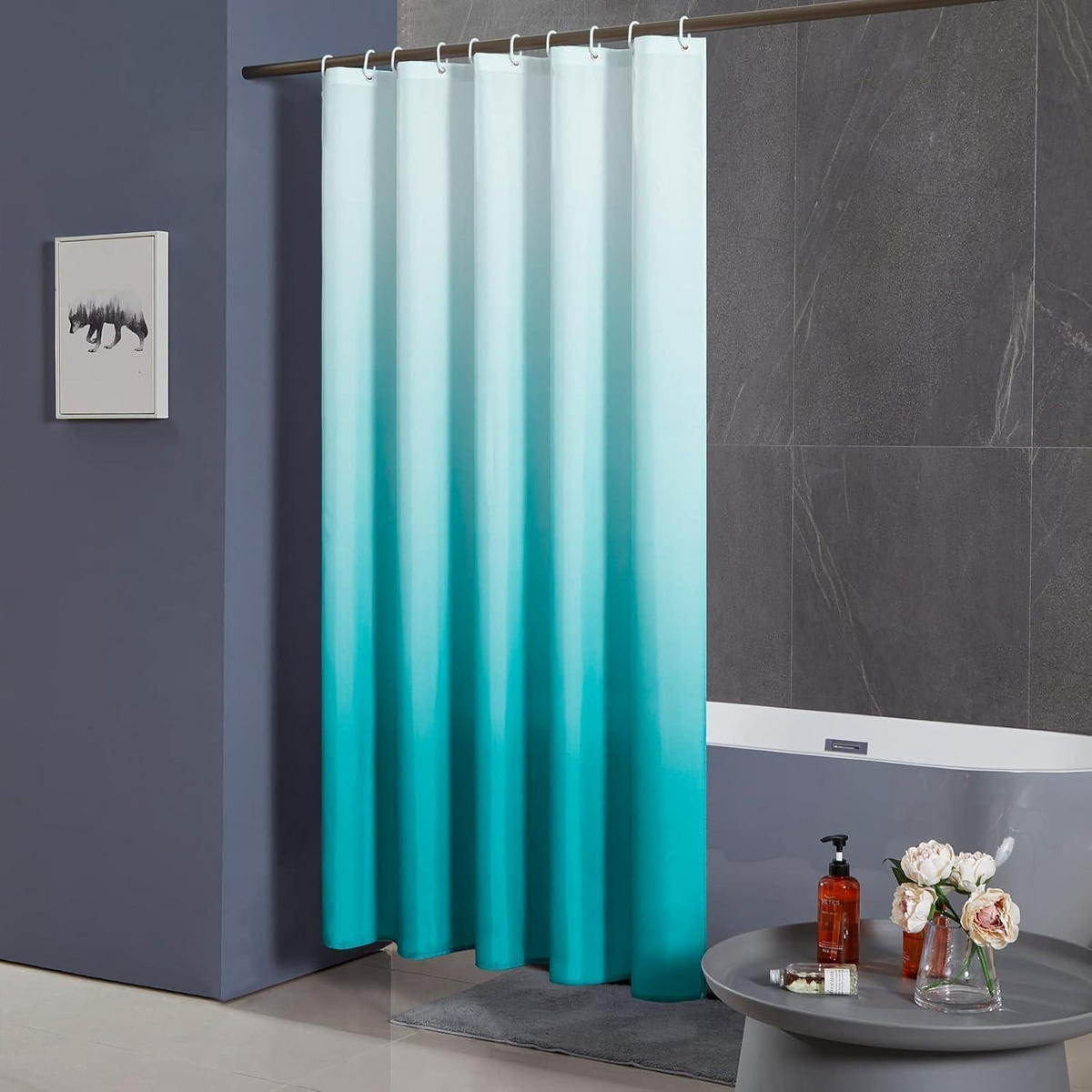 DUSCHVORHANG Textil Aquamarine 100 x 200 cm - Türkis, Textil (100/200cm)