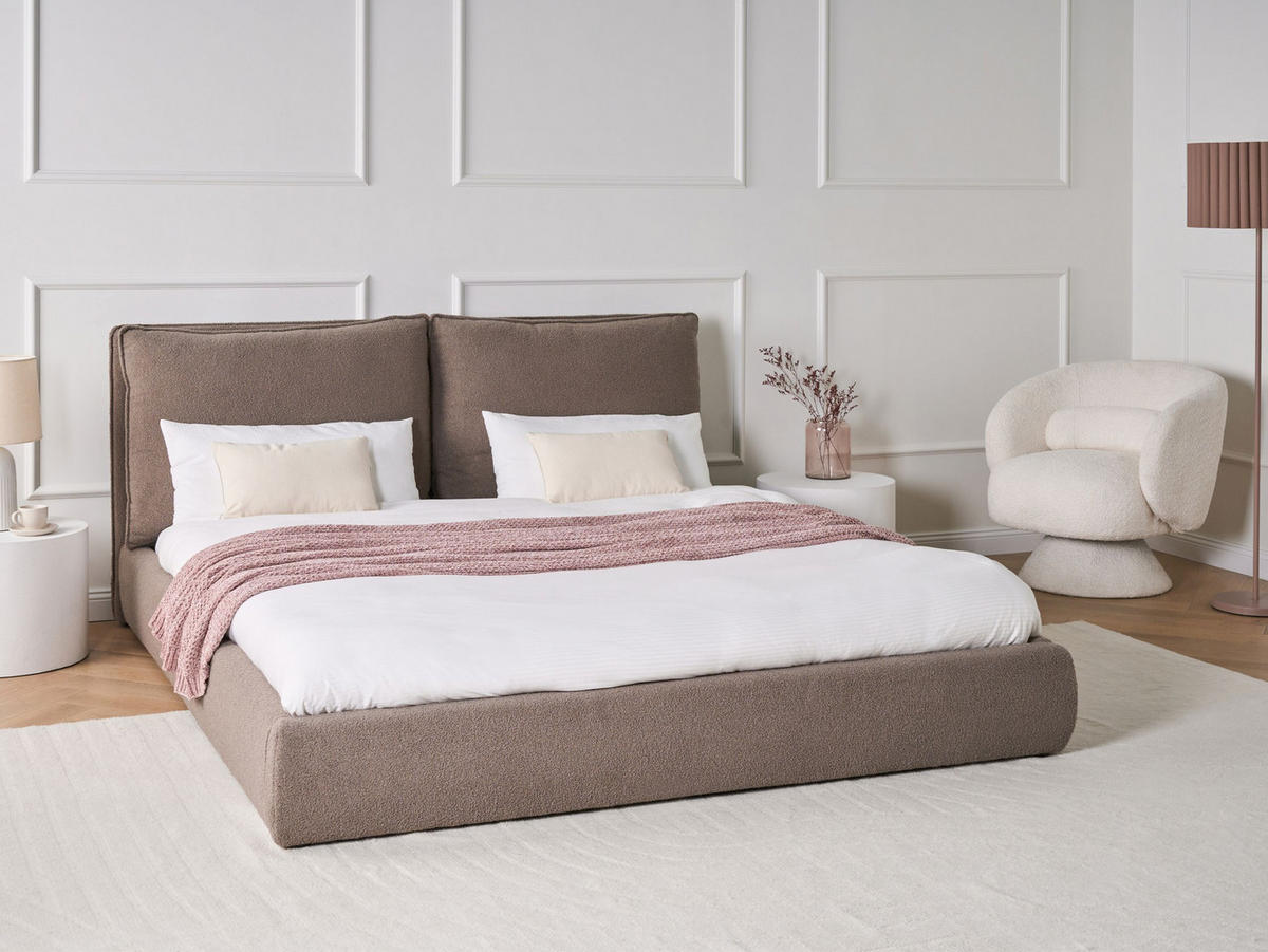 BETT mit Lattenrost 180/200 cm Braun Bajonna - Schwarz/Braun, Textil (180/200cm) - Beliani