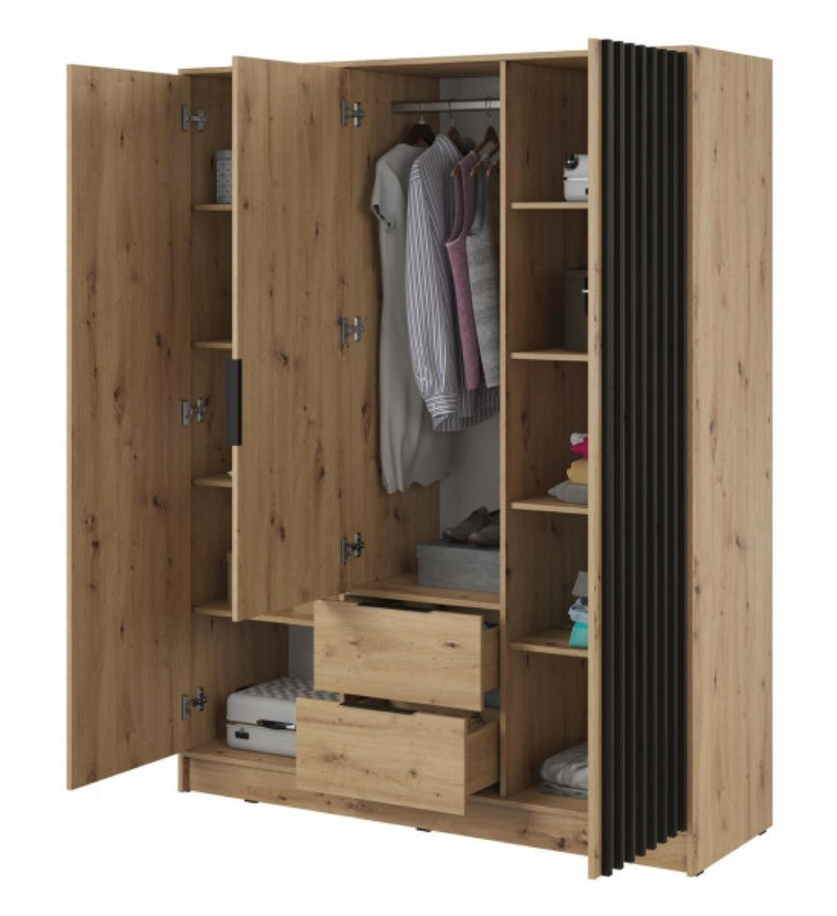 SCHRANK Artisan Eiche KELLY Mit Lamellen Und Spiegel 155 cm - Eichefarben/Transparent, Holzwerkstoff (155/200/51cm) - Sepro Meble
