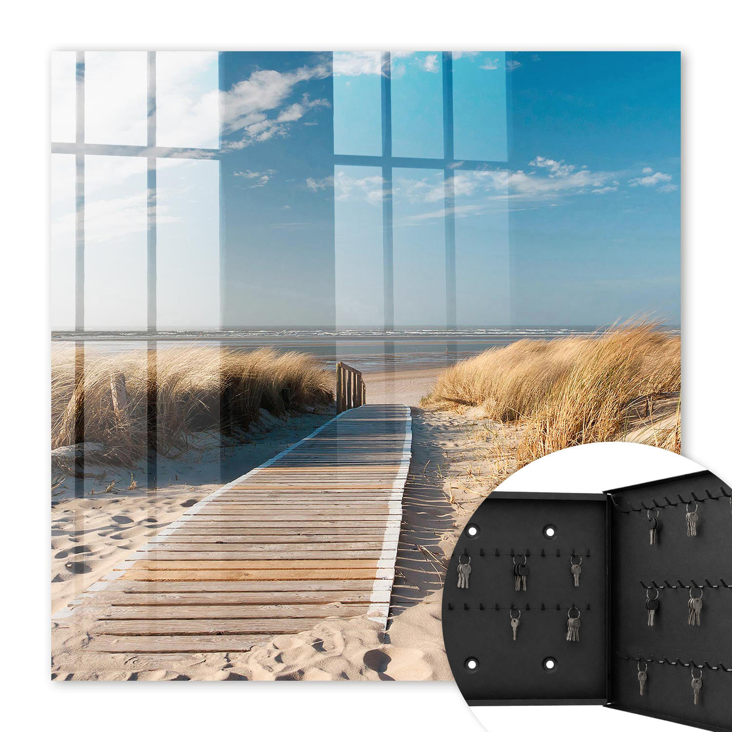 SCHLÜSSELBOX Schwarz 30x30 cm- Türöffnung nach rechts - Ein ruhiger Strand - Blau, Metall (30/30/5cm) - TULUP