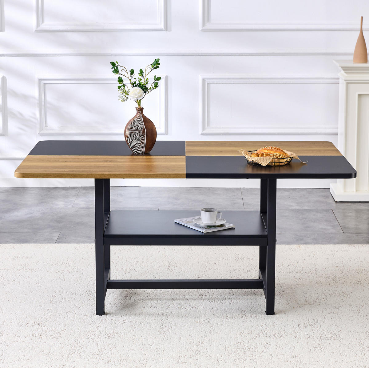 ESSTISCH 160/76/90 cm Schwarz/Braun aus MDF und Metall mit Ablagefach - Schwarz, Holzwerkstoff (160/90/76cm) - OKMYHOME