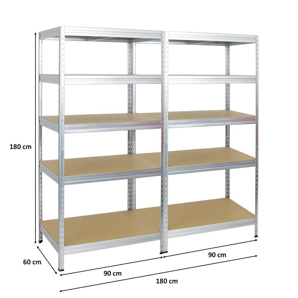 SCHWERLASTREGAL Rivet 2er-Set mit 2x 180x90x60 cm Fachlast 250 kg Verzinkt - Silberfarben, Metall (180/180/60cm) - PROREGAL