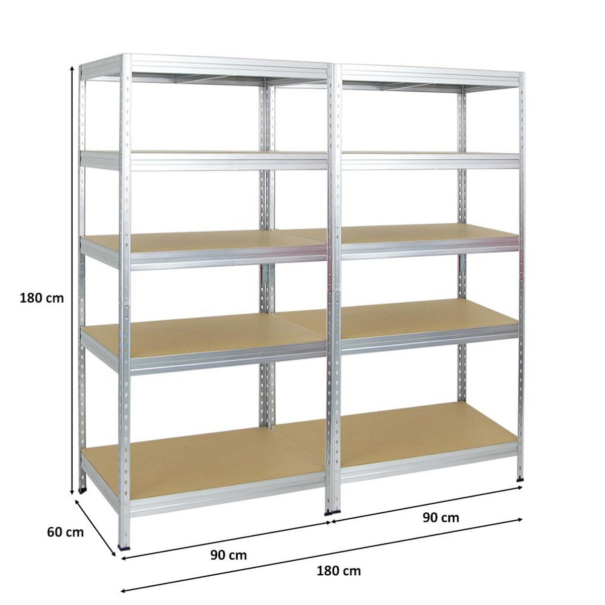 SCHWERLASTREGAL Rivet 2er-Set mit 2x 180x90x60 cm Fachlast 250 kg Verzinkt - Silberfarben, Metall (180/180/60cm) - PROREGAL