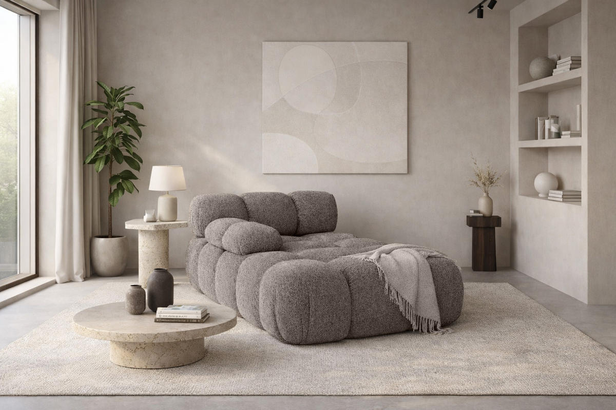 CHAISELONGUE Modular, Bouclé-Stoff Abriamo, Braun, Links, Selia - Braun, Holz (95/70/160cm) - Kaiser Möbel
