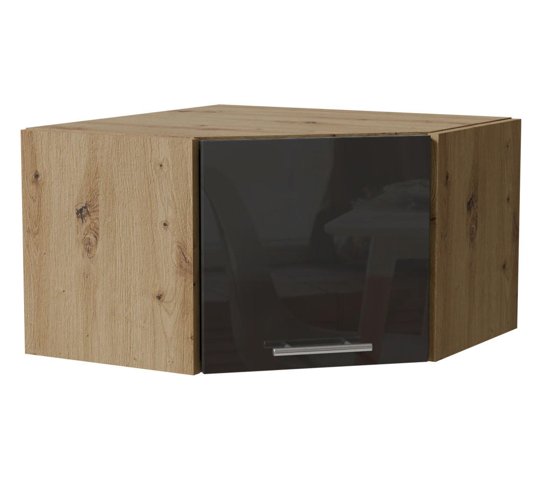 ECKHÄNGESCHRANK Essen W10/60/36 Graphit Hochglanz / Eiche Artisan Matt 60 / 60 / 36cm - Graphitfarben/Eiche Artisan, Holz/Holzwerkstoff (60/36/60cm) - Feldmann-Wohnen