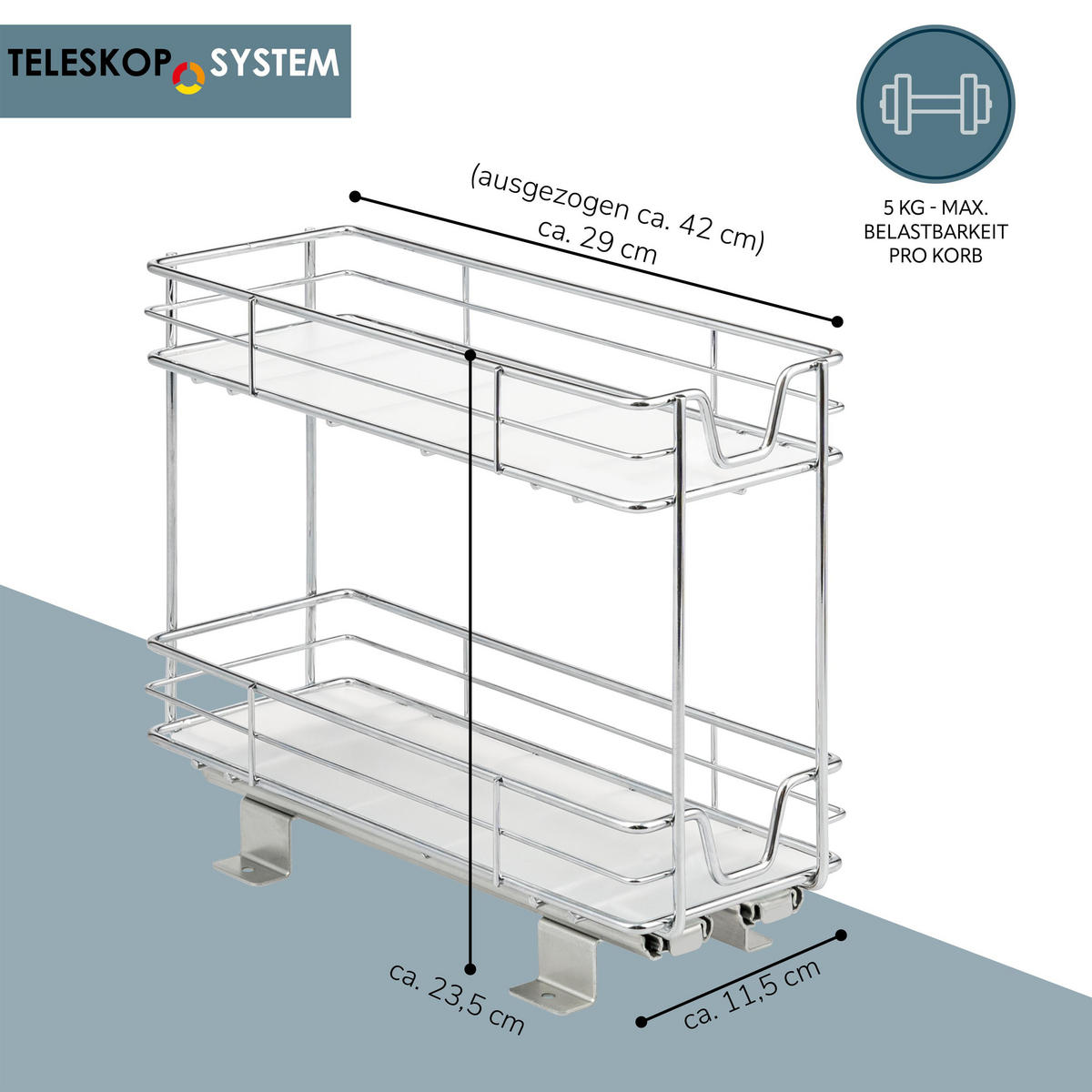 TELESKOP-GEWÜRZREGAL 2-stöckig Metall mit Einlegeboden verchromt - Chromfarben, Metall (11.5/23.5/29cm) - bremermann
