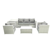 GARTENMÖBELSET mit 3-SITZER SOFA,COUCHTISCH Polyrattan Hellgrau-Mix 5-Sitzer - Hellgrau/Grau, Glas/Kunststoff - Fimous