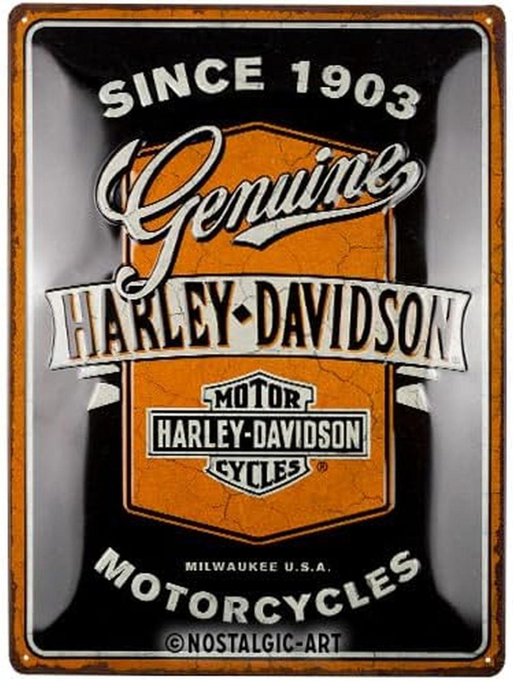 BLECHSCHILD 30/40 cm Harley-Davidson Genuine Motorcycles Ribbon - Multicolor, Metall (30/40/0.2cm) - Nostalgic-Art