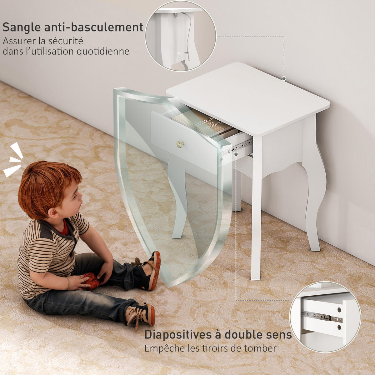 BEISTELLTISCH DE-15789 2er-Set mit Schublade Weiß - Weiß, Holzwerkstoff (45/35/55cm) - ComfortXL