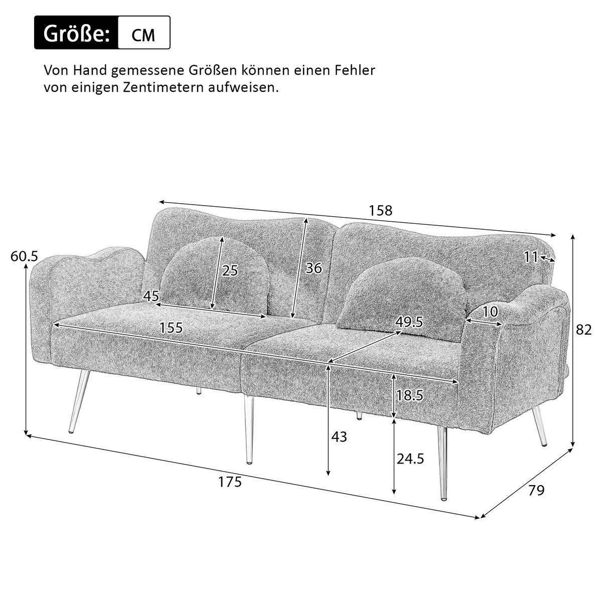 SOFABETT Zweisitzer Wollmisch-Bezug mit verstellbarer Rückenlehne Beige 175/79/82 cm - Beige, Textil (79/82/175cm) - Redom