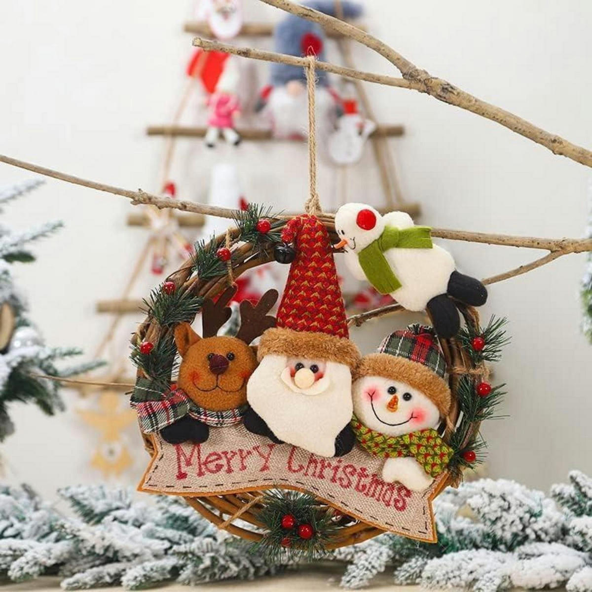 WEIHNACHTSKRANZ mit Plüschfiguren 30 cm - Multicolor, Naturmaterialien (20cm)