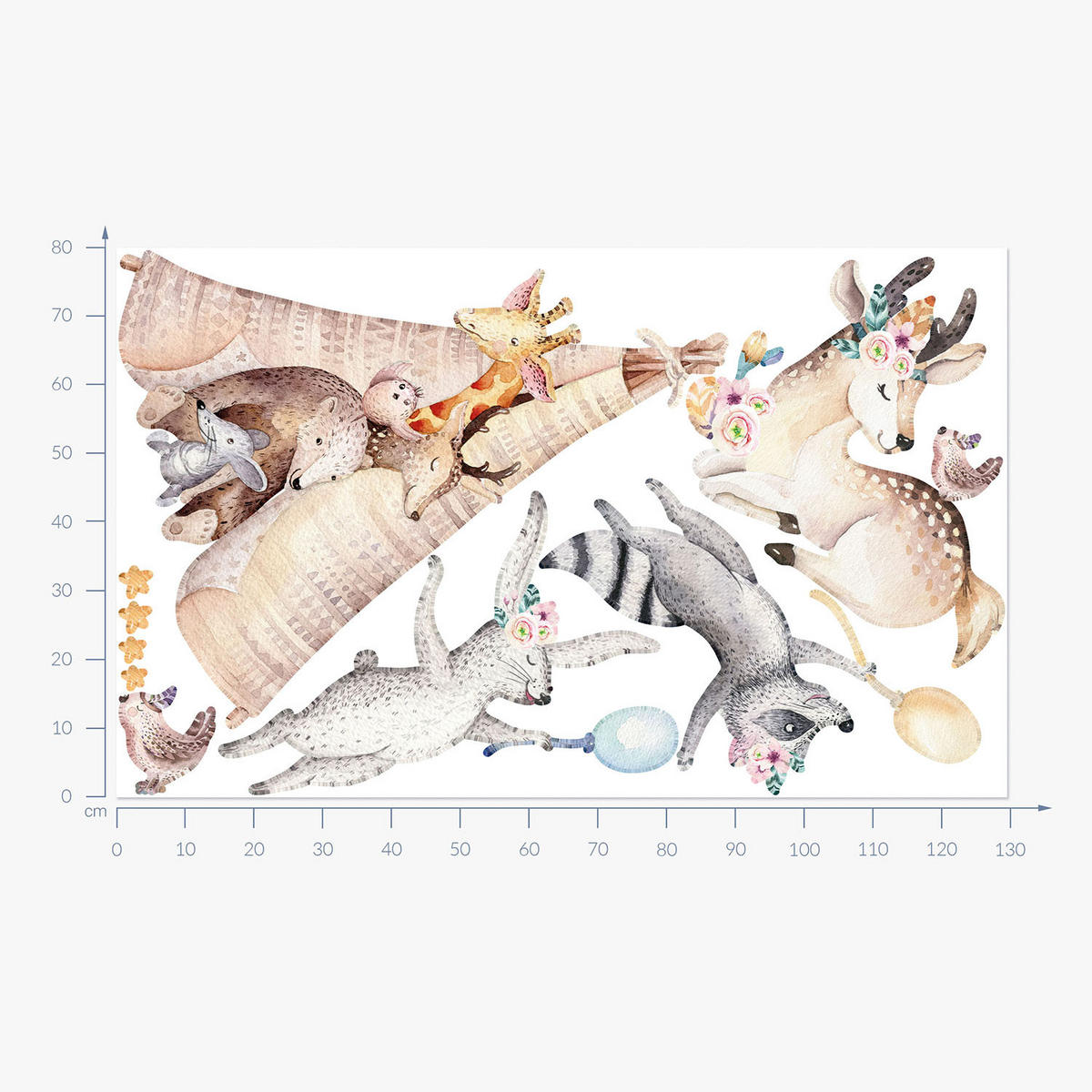 WANDAUFKLEBER 80x130cm - Waldtiere - Multicolor, Kunststoff (80/130/0.1cm) - Wallfluent