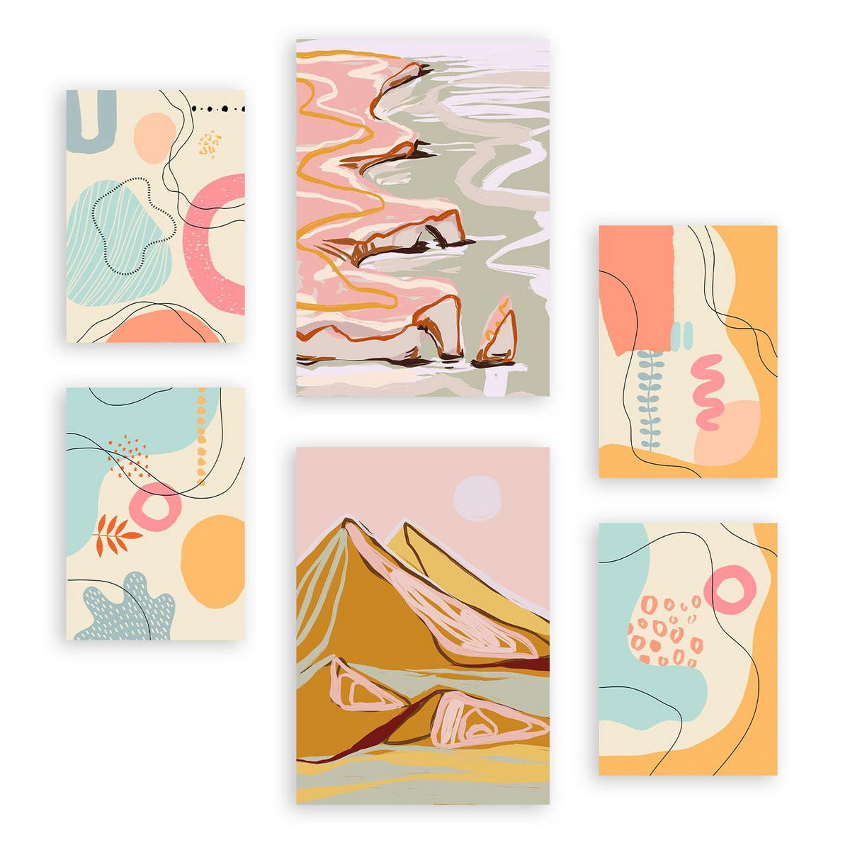 POSTER Set Mit 6 Linienufer In Kulissen Abstracts Ästhetische Dekorative Gemälde Für Ihr Wohnzimmer, Schlafzimmer, Zuhause A3 & A4 Rahmenlos - Klar, Papier (29/3cm) - Nacnic