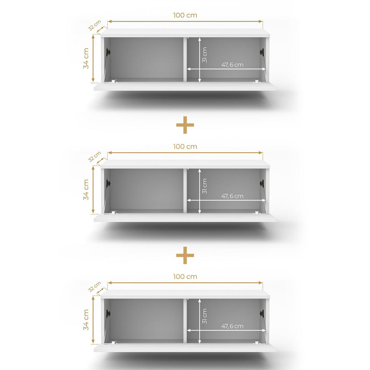 LOWBOARD Barvo 3x100 Eiche Wotan 300/34/32 cm – hängendes TV-Board - Braun, Holzwerkstoff (300/34/32cm) - AX Living