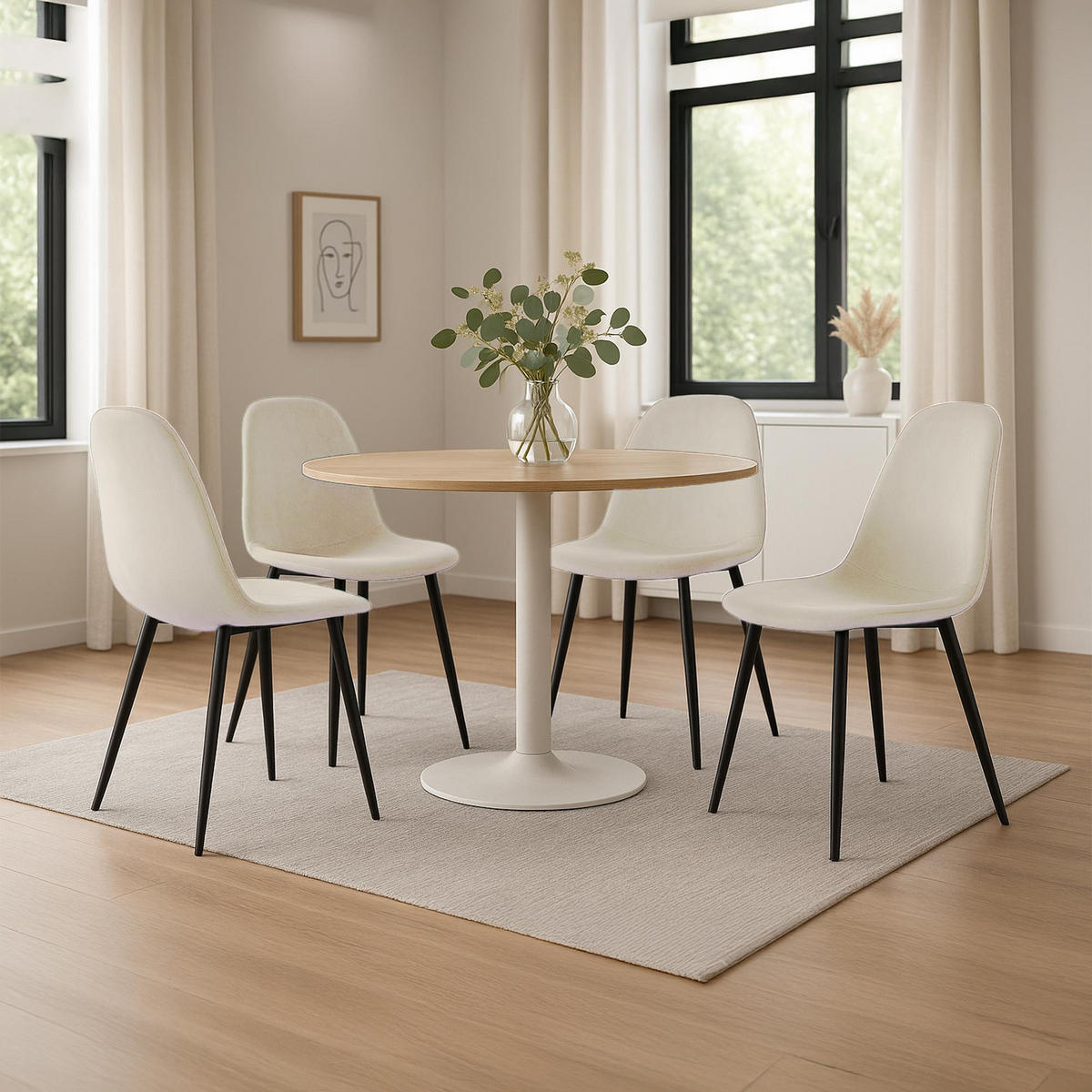 STUHL 4er Set Samt Creme - Creme/Schwarz, Textil/Metall (44/88/51cm) - CLP
