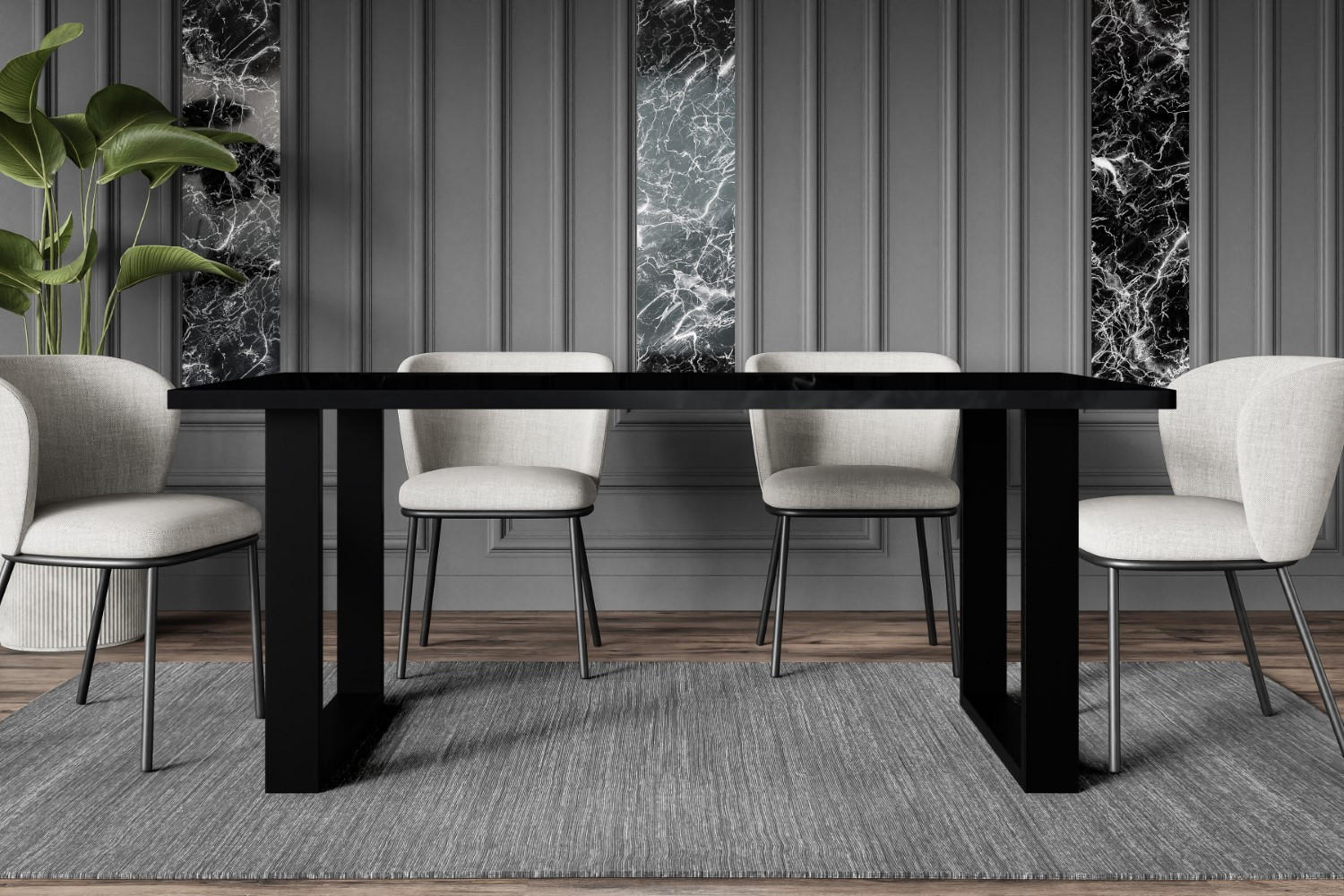 ESSTISCH 160x90x75 cm - Schwarz Hochglanz / Schwarz- KLYN U - Schwarz Hochglanz, Holzwerkstoff (160/90/75cm) - ALTDECOR