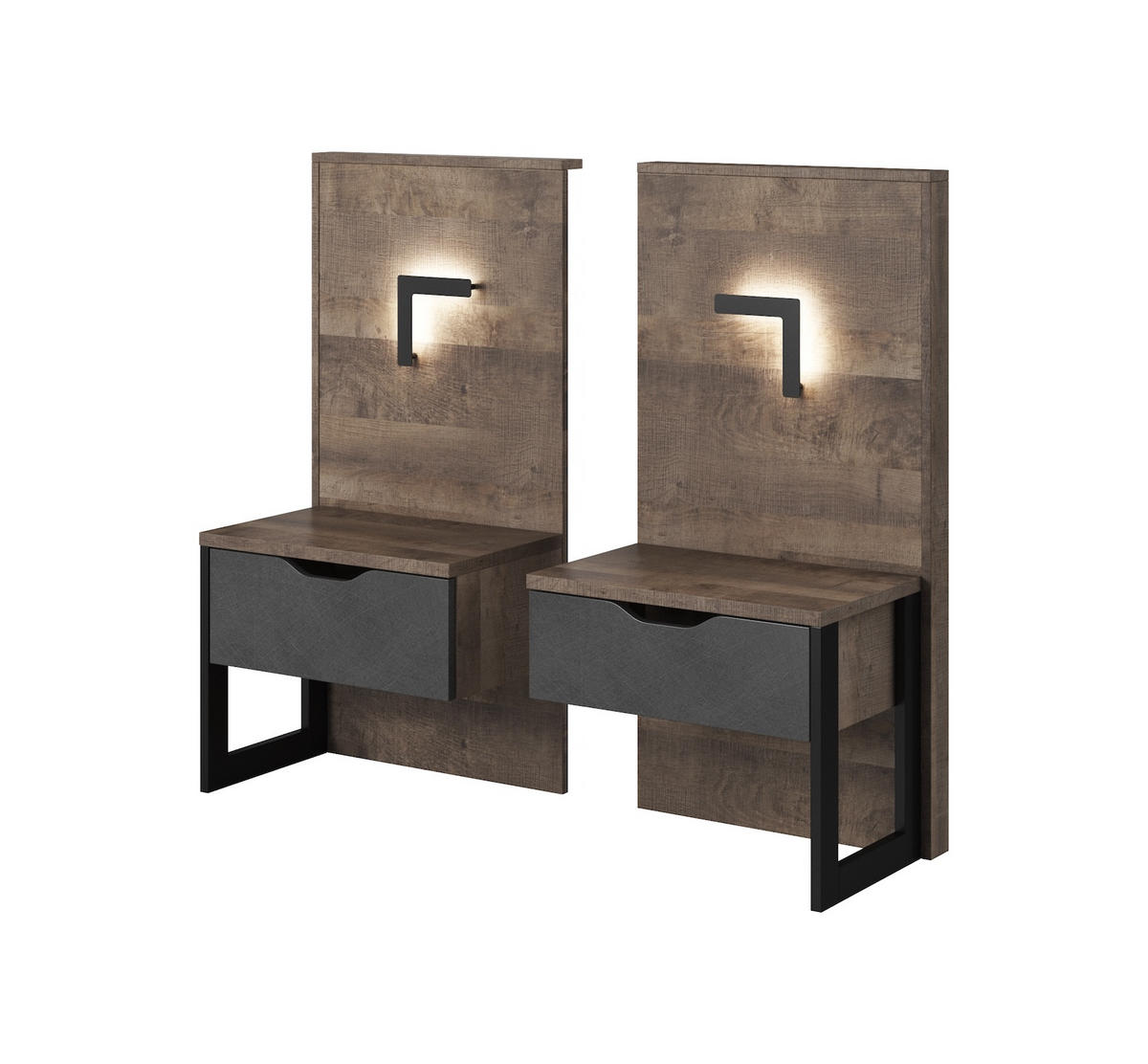DOPPELBETT MIT NACHTKONSOLEN Arden Sand Grange Eiche / Matera / Schwarz 3-teilig - Braun/Grau, Holz/Holzwerkstoff (160/200cm) - Feldmann-Wohnen