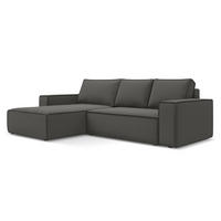 ECKSOFA mit Schlaffunktion Samt Stoff Grau - Dunkelgrau/Schwarz, Kunststoff/Textil (185/290cm) - Makamii